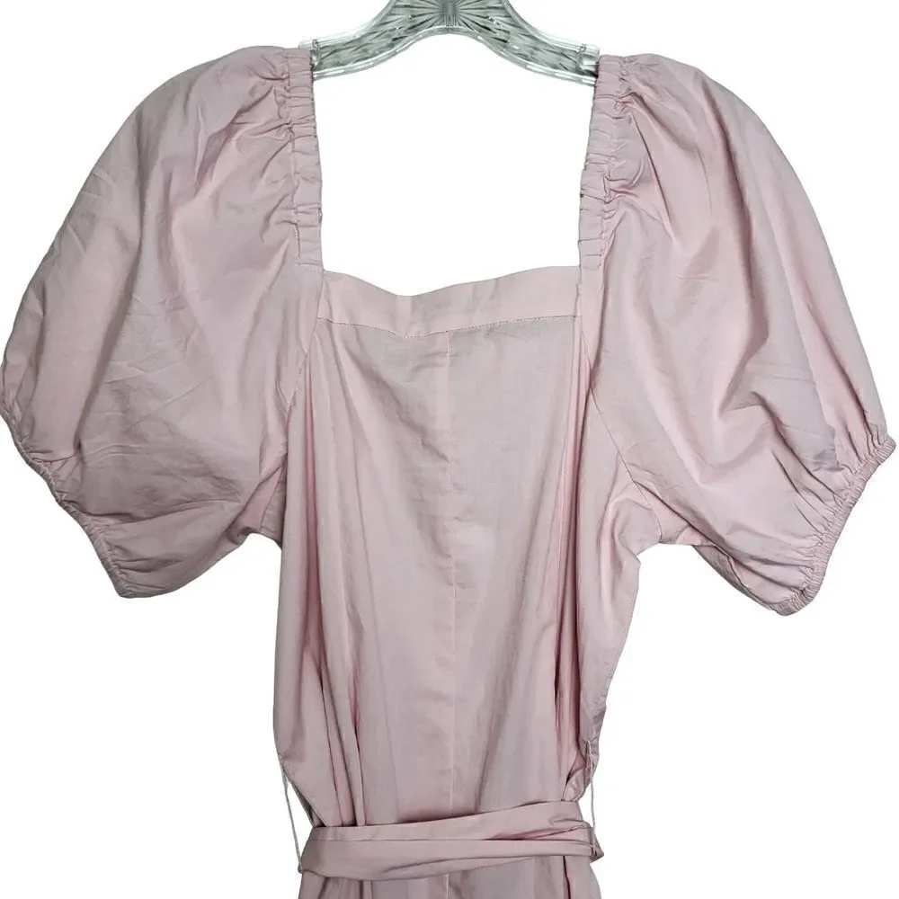 J.Crew Cottage Pink Puff Sleeves Midi Button Up Belted Dress Size XS